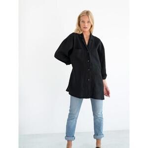 Women’s Love And Confuse Black Linen Button Down Size Large 100% Linen Lagenlook